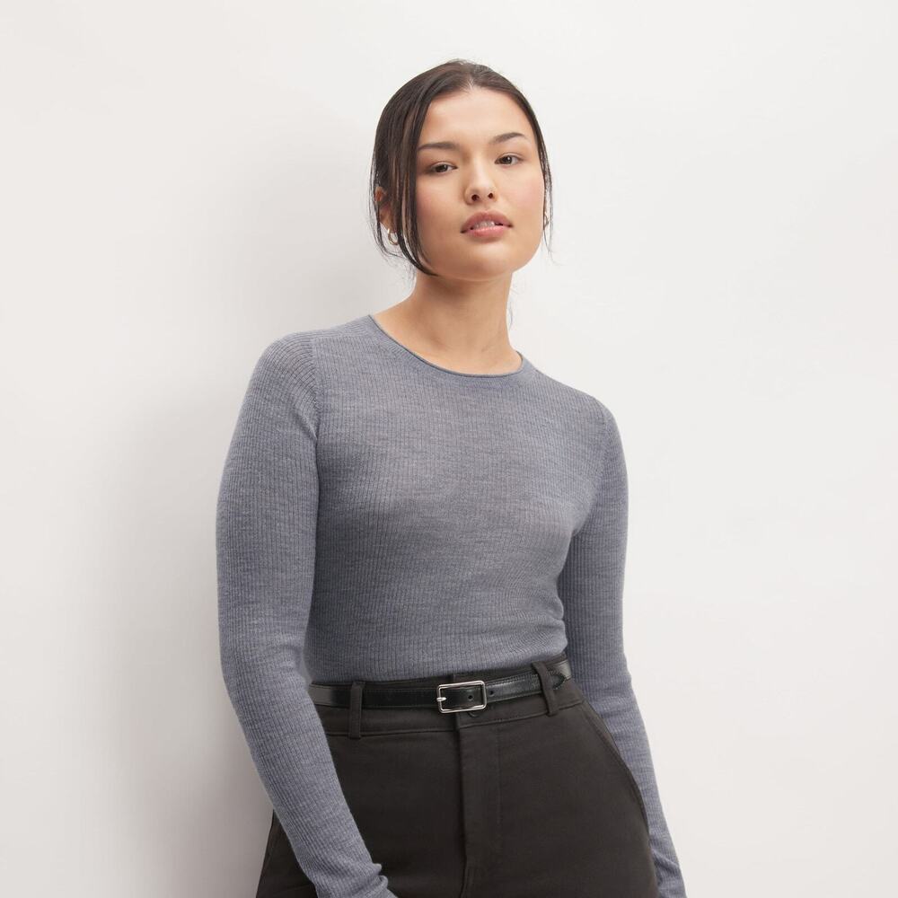 Everlane The Long-Sleeve Sweater Tee in Ultrasoft Merino Grey Size XS.